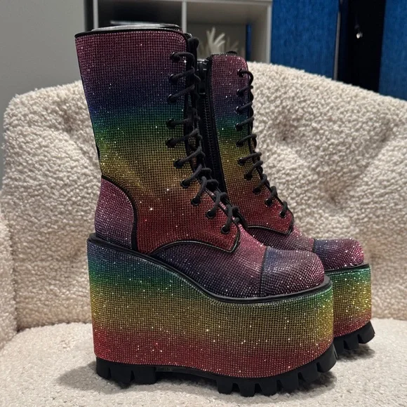 Stunning Multicolor Glitter Platform Boots - Picture 5 of 7